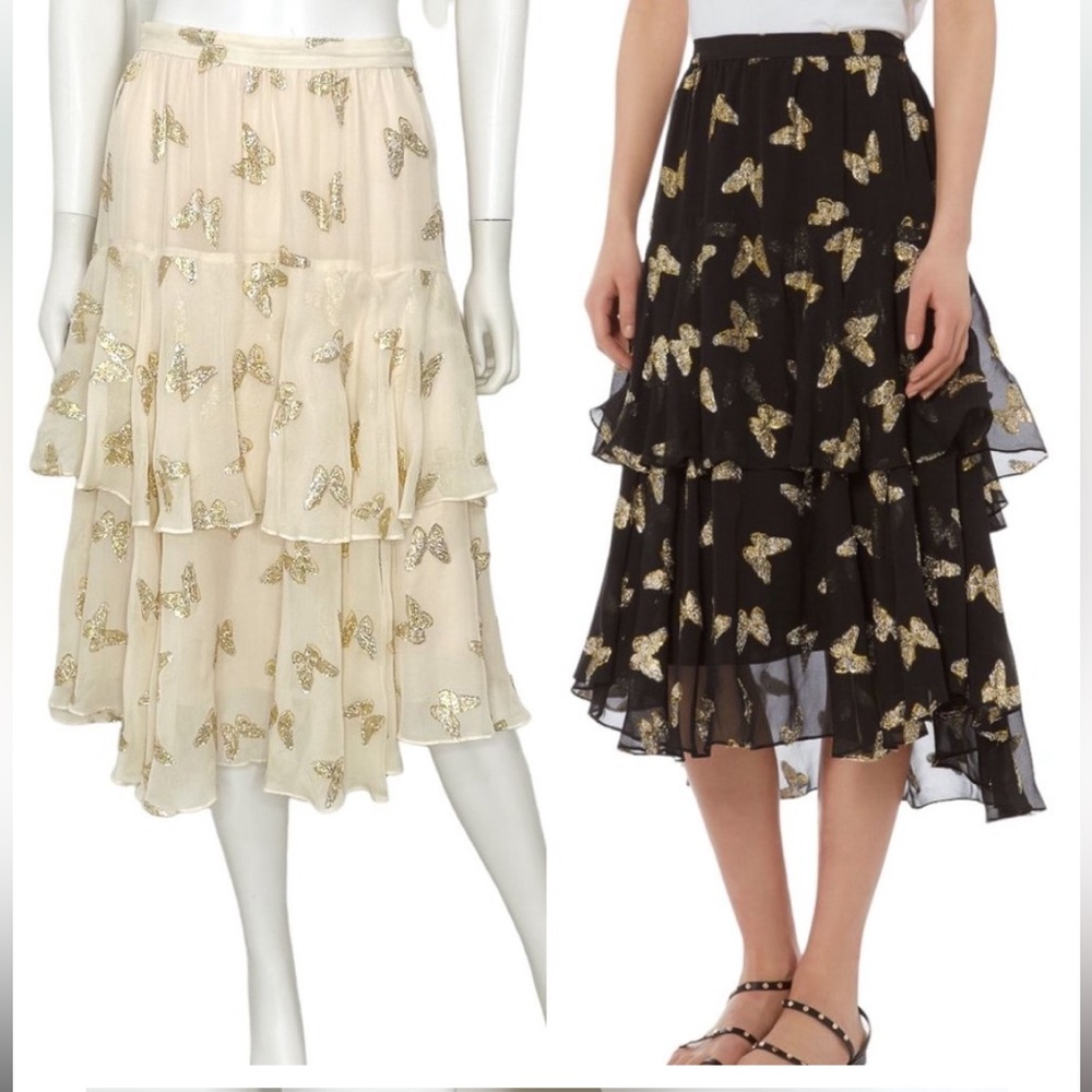 ISO!! LoveShackFancy Alex Lurex Butterfly Silk Tiered Ruffle Midi Skirt💛
